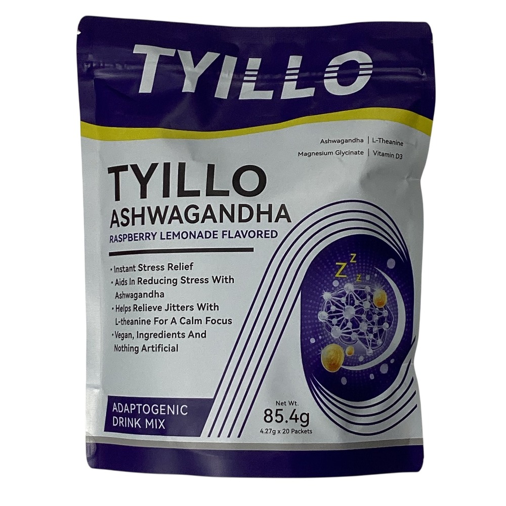 Tyillo Ashwagandha Adaptogenic Drink Mix Raspberry Lemonade 20 Packets New